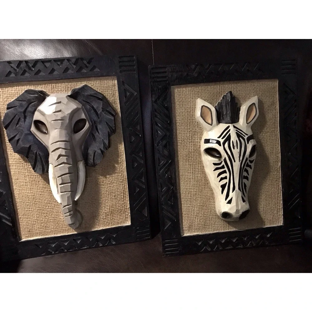 3D Elephant Zebra Wood‎ Framed Wall Art African Decorative Art